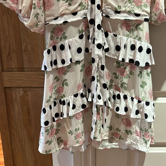 FOR LOVE & LEMONS Butterscotch Tiered Mini Dress In Floral Polka Print m - Picture 8 of 14